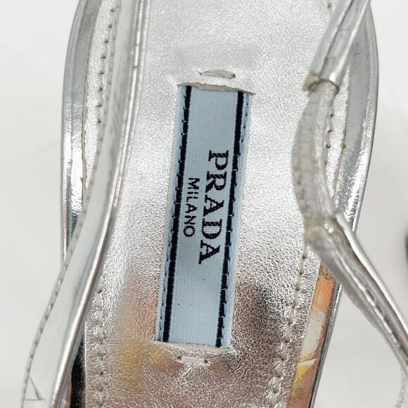Prada Geometric Silver Metallic Logo Triangle Slingback Pumps In Argento IT 38 - Picture 11 of 13
